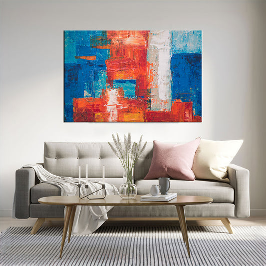 Red, Blue, and White abstract Framed Canvas
