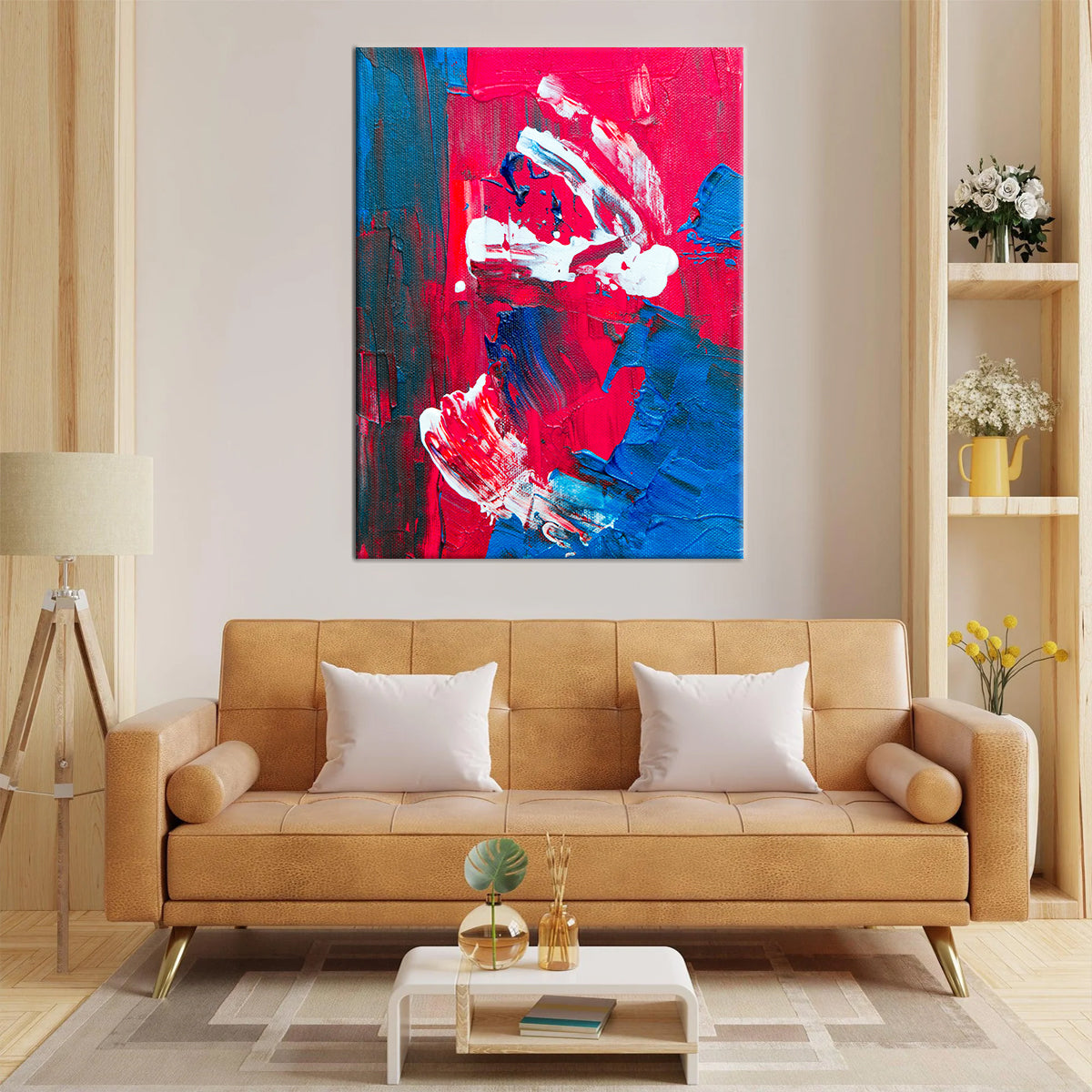 Red, White, And Blue Abstract Framed Canvas