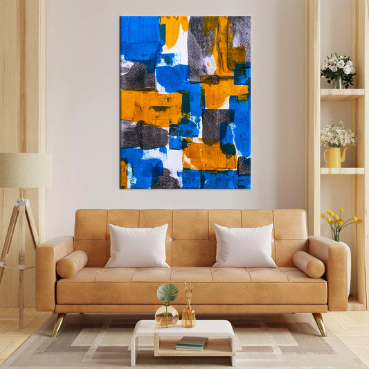 Blue, Orange, and Gray Abstract Framed Canvas
