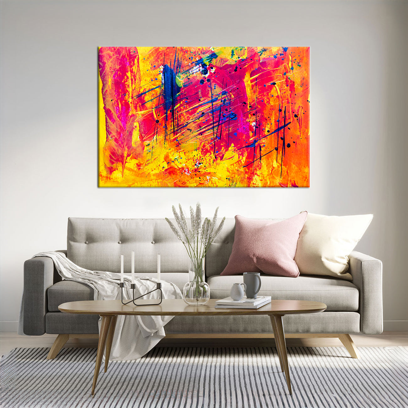 Yellow and Red abstract painting Framed Canvas