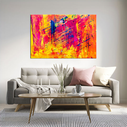 Yellow and Red abstract painting Framed Canvas