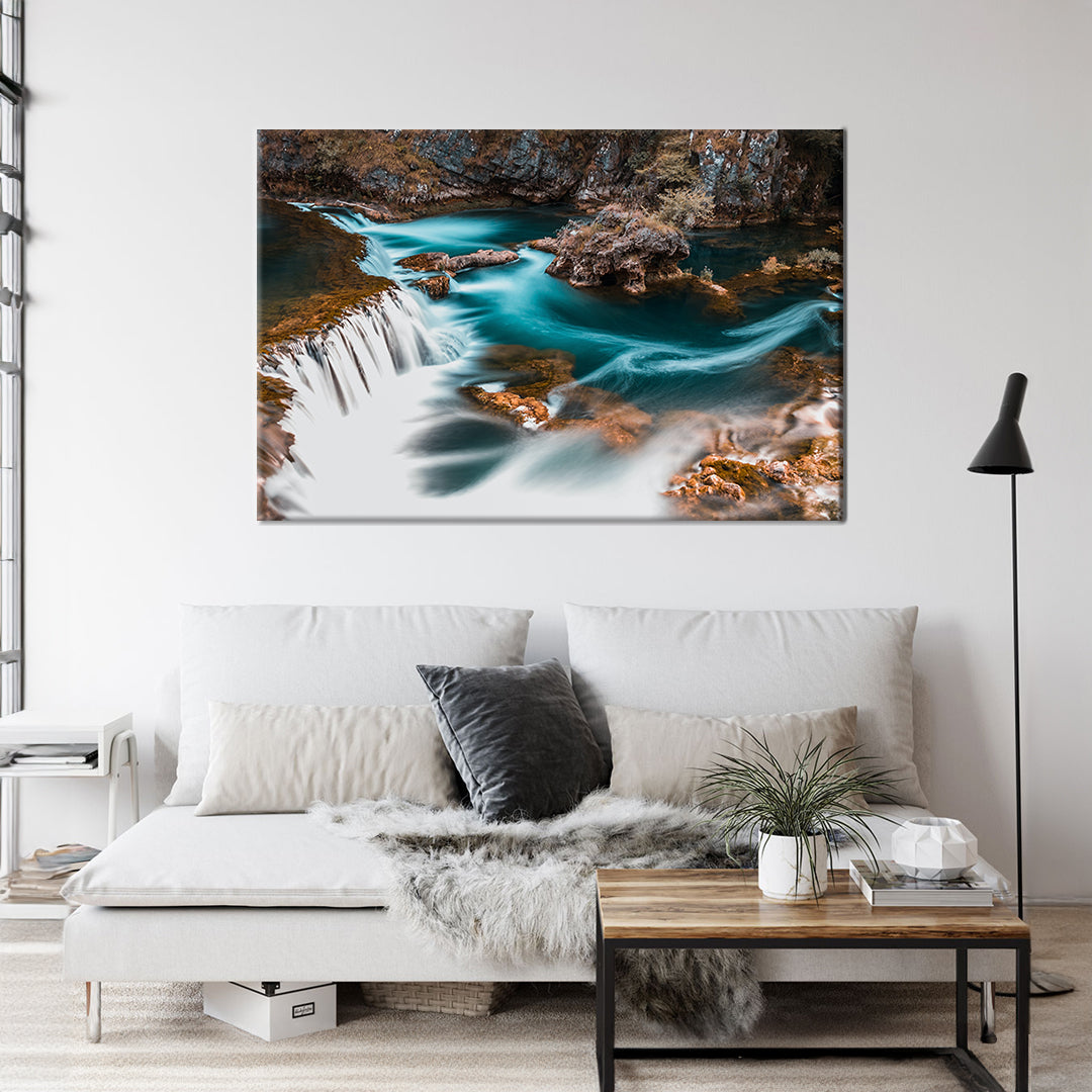 Creek Waterfall Nature Mountain  Framed Canvas