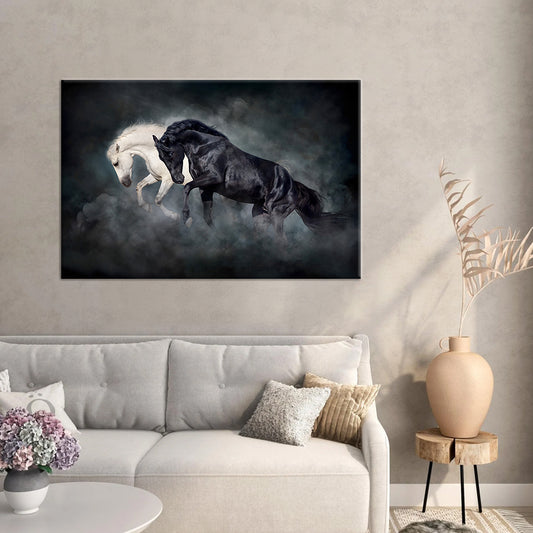 Two Stallion Run Framed Canvas