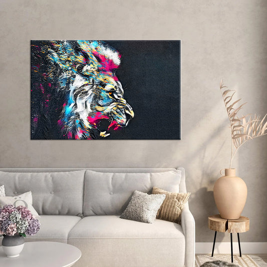 Multicolored Lion  Framed Canvas