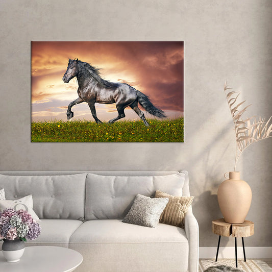 Brown Horse on Grass Field  Framed Canvas