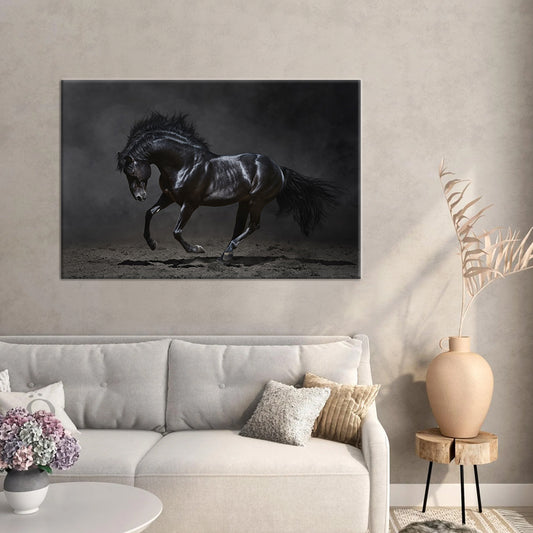 Beauty Black Horse Framed Canvas