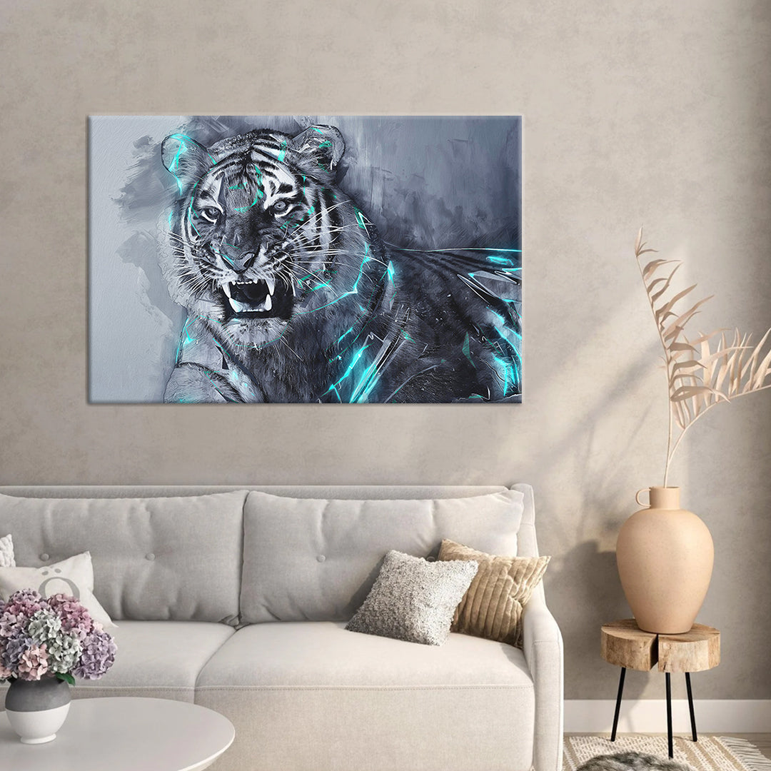 Albino Tiger Digital Framed Canvas