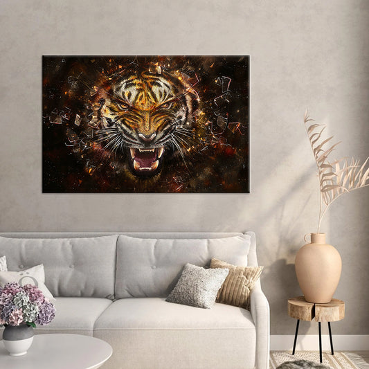Shattered Angry Tiger Framed Canvas